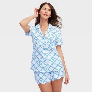 Roller Rabbit x Target Women's Geo Trellis Short Sleeve Pajama Set Blue - Small